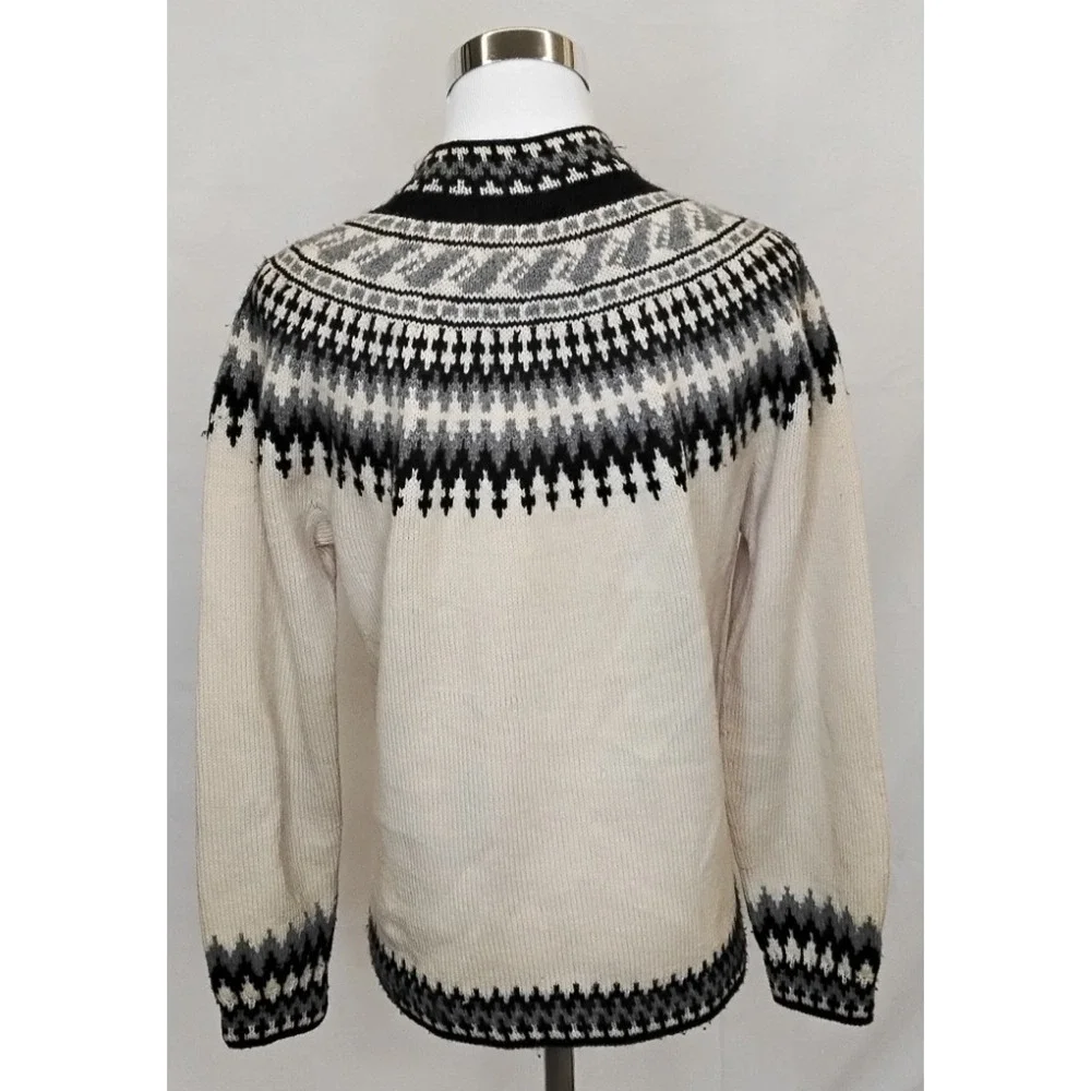 Vintage Handmade Sweater Women's M Cream Danish Wool Fair Isle Cardigan #Z5783